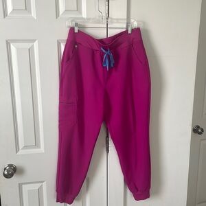 FIGS Women’s Zamora High Waisted Scrub Pants, Raspberry Sorbet, Large Petite